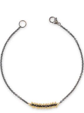 NWT! $520 Amali black diamond bead row bracelet 18K yellow gold & black silver